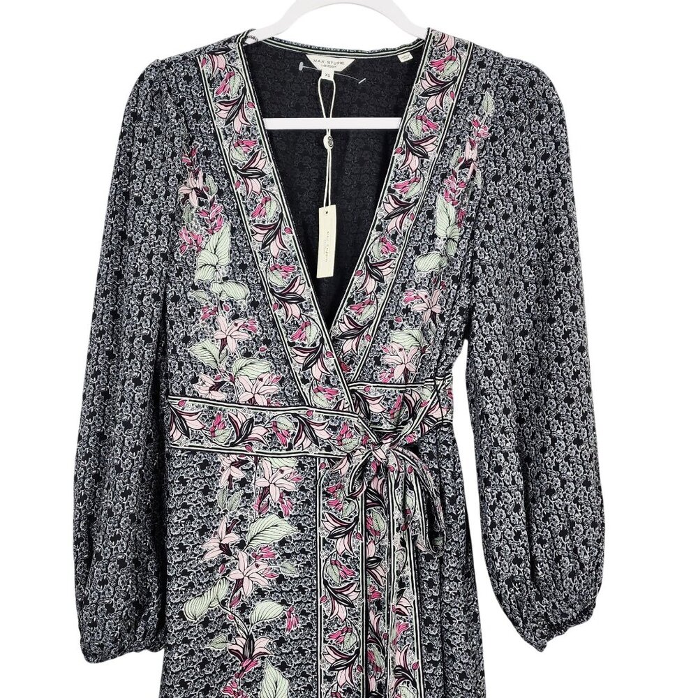 Max Studio London XS Floral Wrap Maxi Dress With Puff Sleeves - Picture 12 of 13